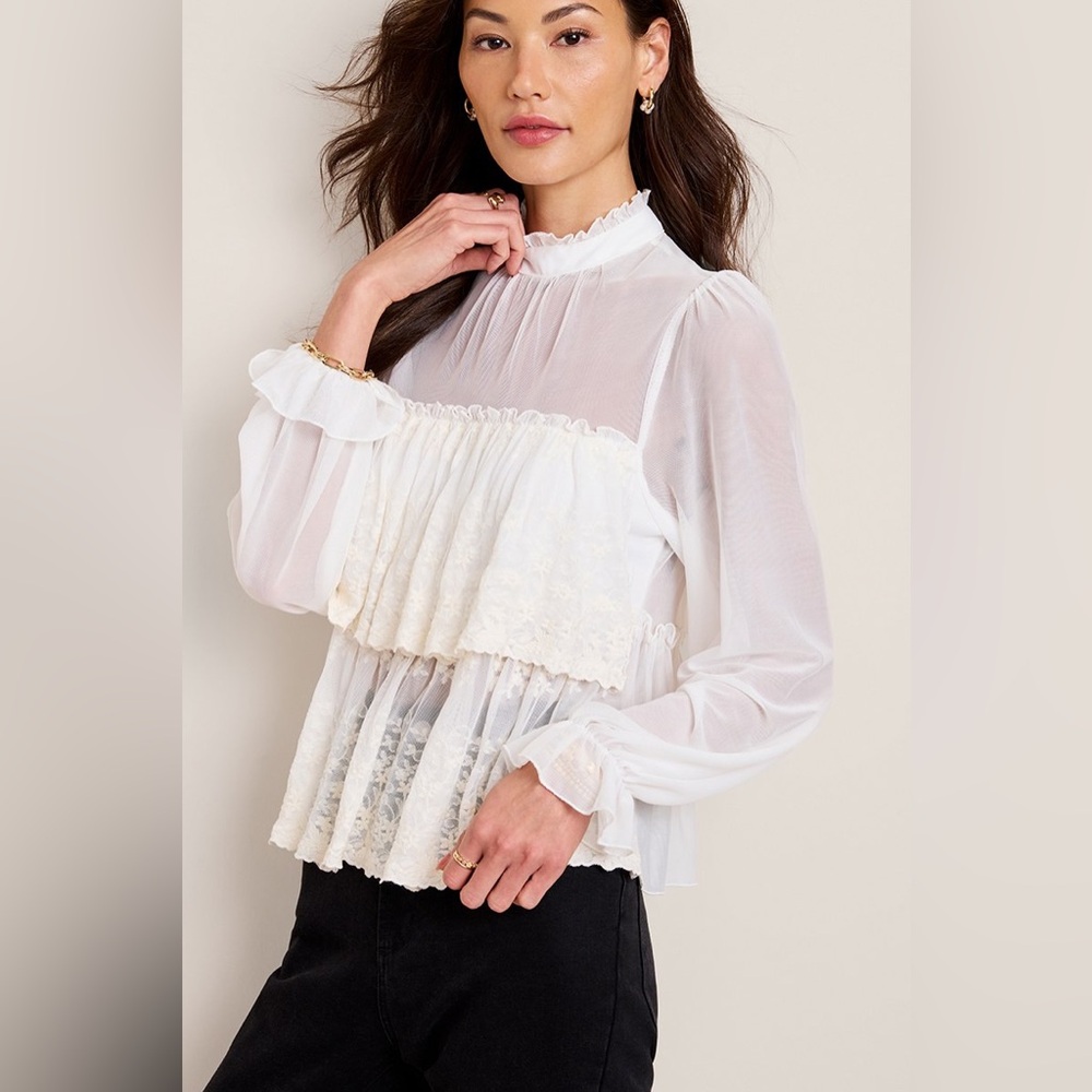 Lace Tiered Blouse, S, NWT - Picture 2 of 9